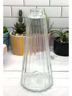 Vintage Ribbed Clear Glass Tapered Octagonal Shape Soap Dispenser